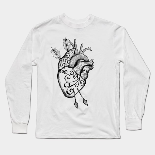 You Got Me / Anatomical Heart / Cupid’s Arrows / Valentine’s Day / Heart Drawing / Heart  Doodle Long Sleeve T-Shirt by LauraKatMax